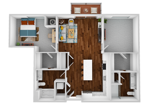 the 1122 sq ft 1 bedroom floor plan with roommates