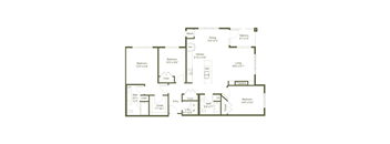 A floor plan of a house with a living room, dining room, kitchen, and multiple bedrooms.