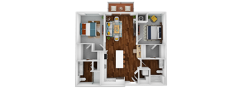 a 3d drawing of the interior of a bedroom floor plan