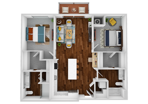 a 3d drawing of the interior of a bedroom floor plan