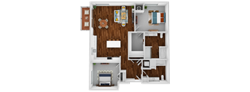 a 3d drawing of a bedroom floor plan with roommates