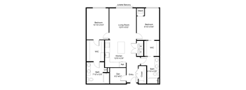 a floor plan of a studio apartment with a bedroom and a living room