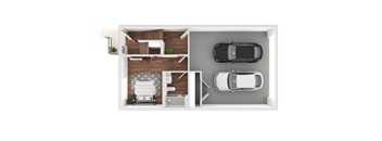 a rendering of the one bedroom floor plan