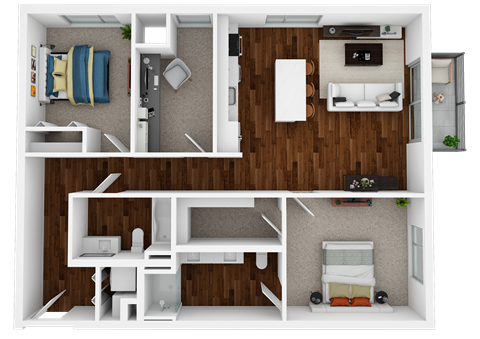 two bedrooms + den, two bathrooms