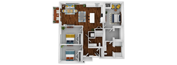 the 1121 sqft floor plan  1 bedroom with 2 baths