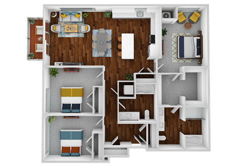 the 1121 sqft floor plan  1 bedroom with 2 baths