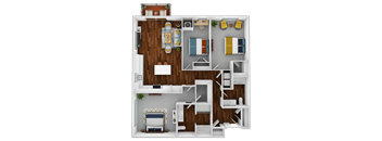 a 3d drawing of a bedroom floor plan with roommates