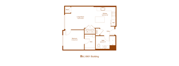 A floor plan of a B1 6901 Building with a living room, kitchen, bath, and bedroom.