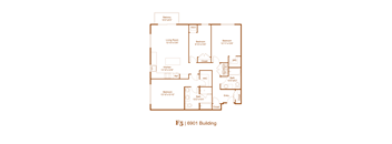 A floor plan of apartment F5 in the 6901 Building.