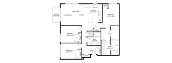 A black and white floor plan of a house with labeled rooms.