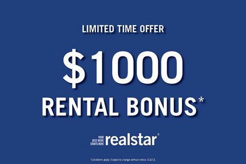 A blue advertisement for a $1000 rental bonus from realstar.