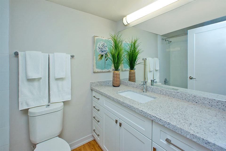 Royal Rose in Etobicoke, ON upgraded bathroom with quartz countertops