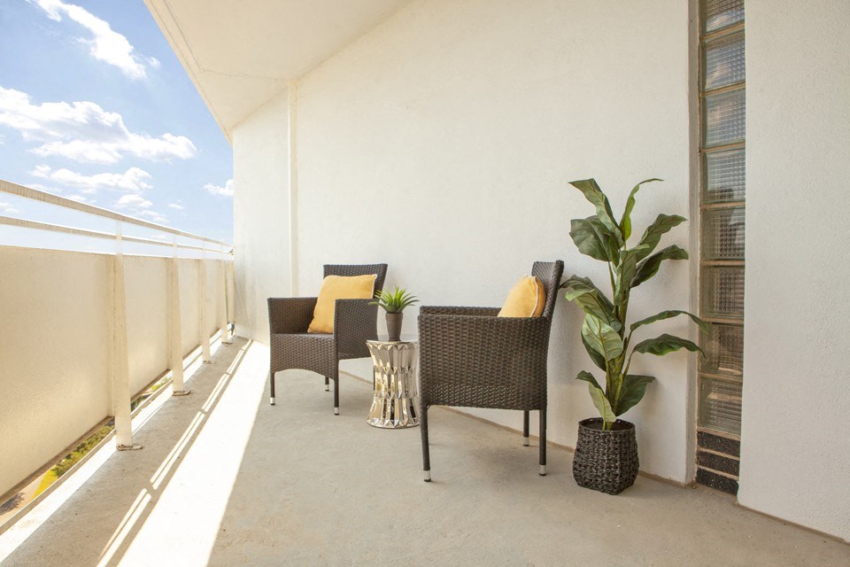 La Salle Towers private balcony featuring bistro set in Burlington, ON