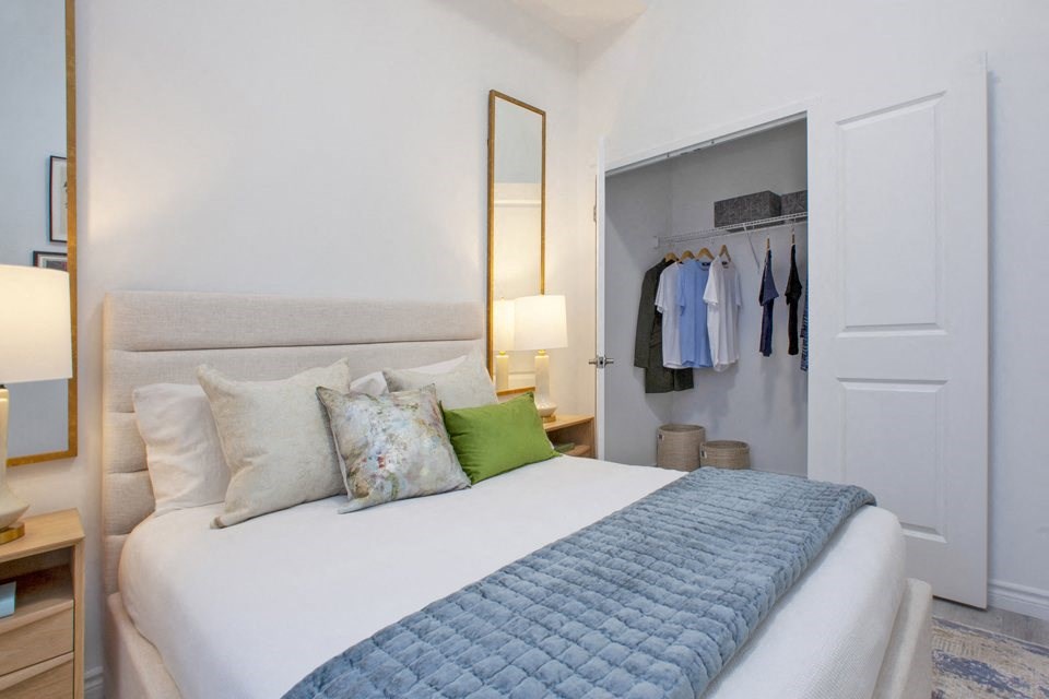 Primary bedroom, looking towards closet with