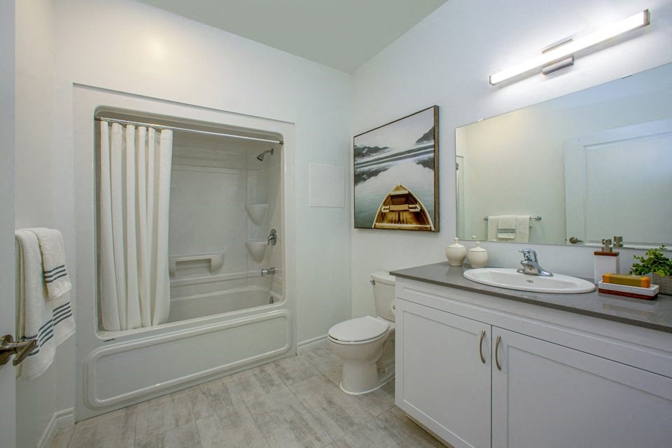 Large bathroom in a two bedroom two bathroom suite at Bayfield Tower Apartments in Barrie, ON