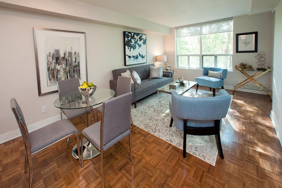a living room with a couch and a table