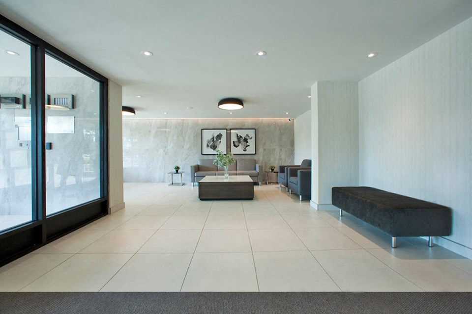 190 Cityview in Brampton, ON Updated lobby with seating