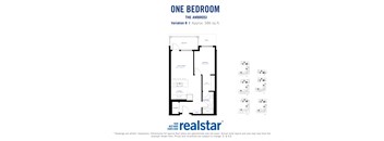 a floor plan of one bedroom one bathroom apartment at The Ambrosi in Kelowna BC