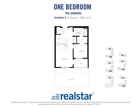 the floor plan of one bedroom apartment