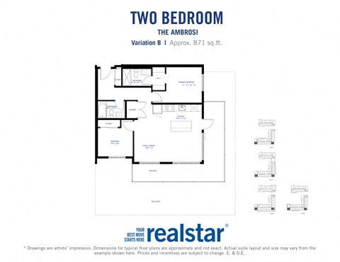 the floor plan of two bedroom apartment