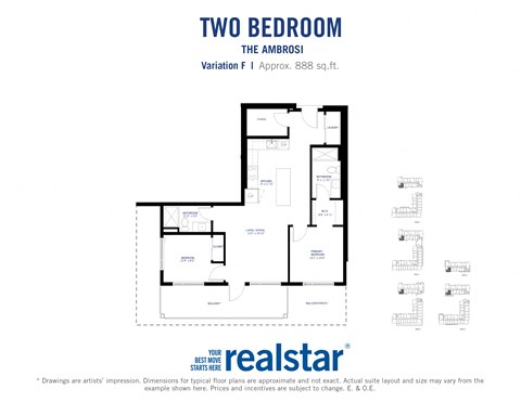 the floor plan of two bedroom apartment