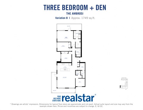 a floor plan of three bedroom  den the ambassadors