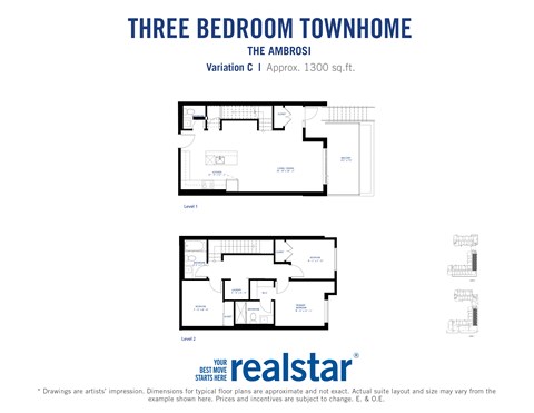 A real estate advertisement for a three bedroom townhome.