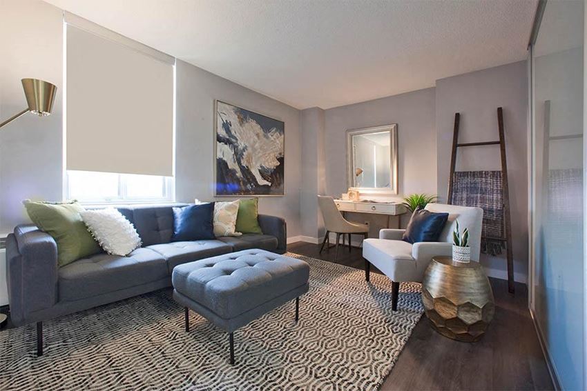 Main Square Apartments in Toronto, ON living room with small den for office