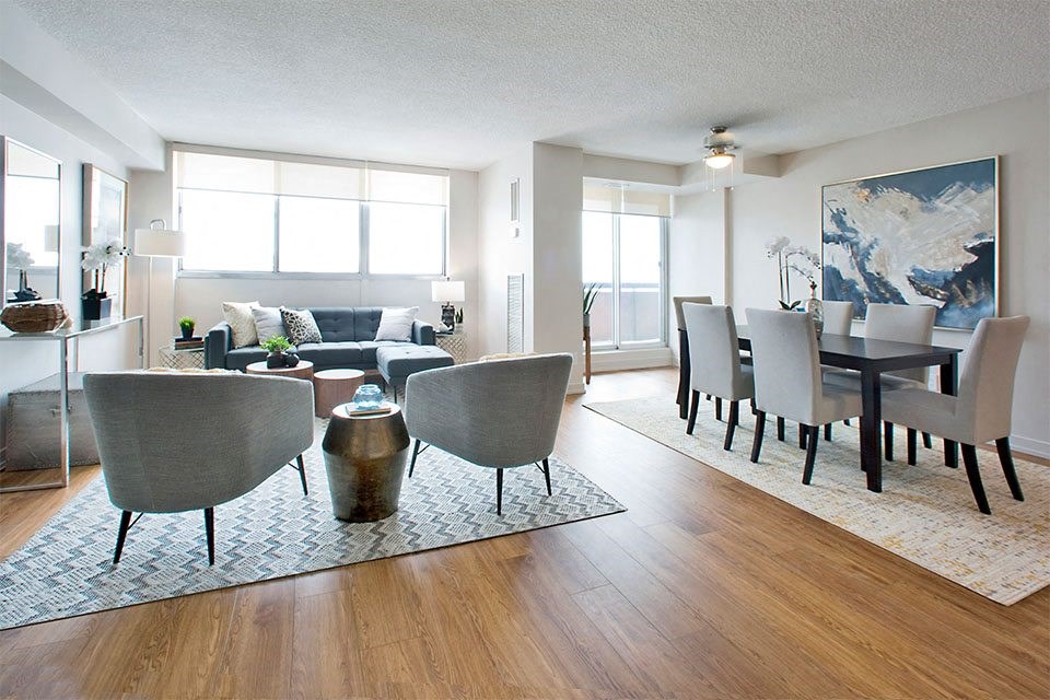 Royal Rose in Etobicoke, ON open concept living and dining room
