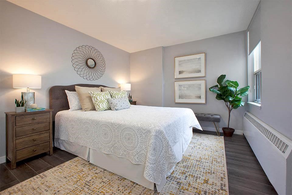 Main Square Apartments in Toronto, ON bedroom with luxury vinyl flooring throughout
