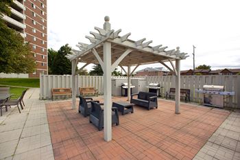 large patio with bbq area at Highpoint Apartments in Barrie ON