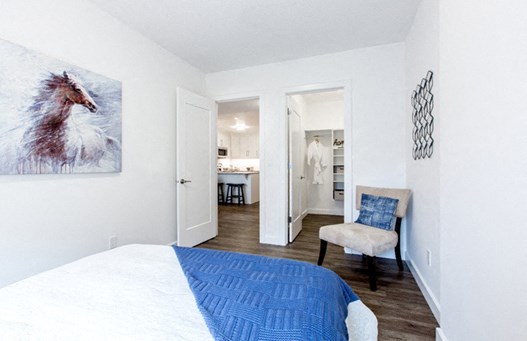 Enjoy modern comfort and storage in-suite Contemporary style, customizable bedrooms at 99 Jasper in Edmonton, AB