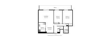 A floor plan of a house with a living room, two bedrooms, a kitchen, a dining room, a bathroom, and a W.I.C.