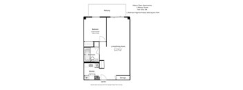 A floor plan for Albany Place Apartments showing a bedroom, living/dining room, kitchen, and storage.