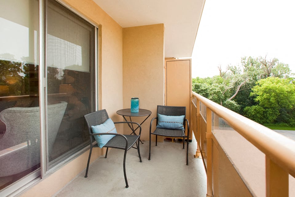 Acton Apartments balcony with view of surrounding area in Acton, ON