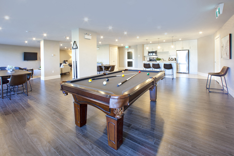 Amesbury Gate Open social room with pool table in Bedford, NS