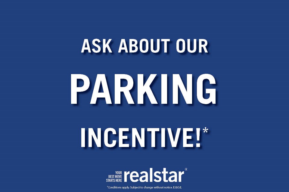A blue background with text promoting a parking incentive.