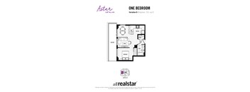 A floor plan for a one bedroom apartment by Aster East Village.
