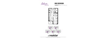 A floor plan for a one bedroom apartment at Aster East Village.