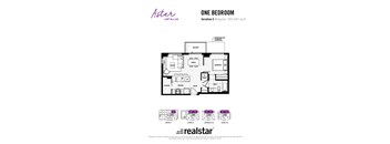 A floor plan for a one bedroom apartment at Aster East Village.