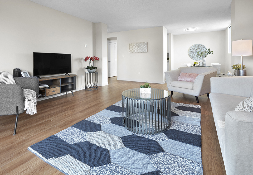 Avalon Apartments spacious living room view from the balcony in Edmonton, AB