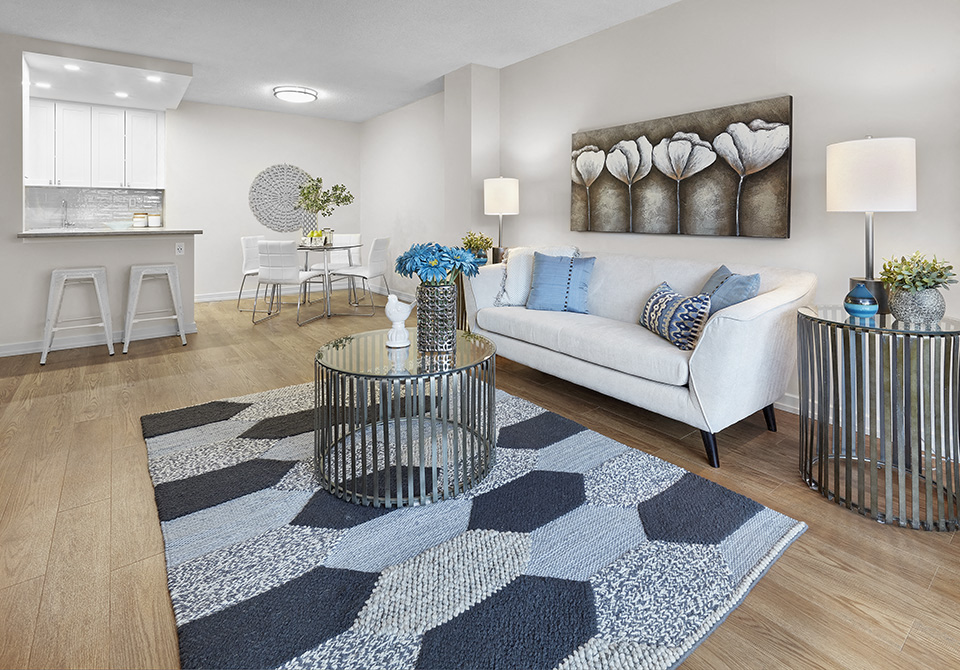 Avalon Apartments spacious living room, dining room and kitchen in Edmonton, AB