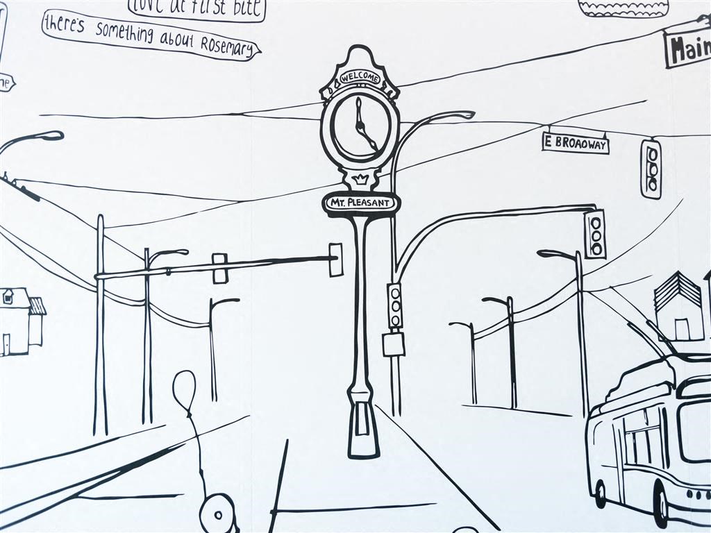 Drawing on clock in Mt. Pleasant neighbourhood