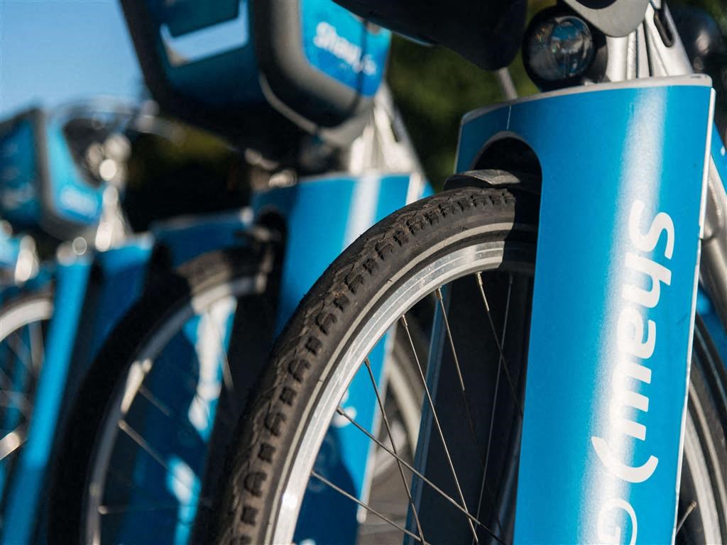 Mobi bike station outside The Dube in Vancouver, BC