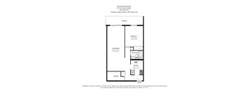 A floorplan of a one bedroom, one bathroom apartment layout at Brockville Apartments in Brockville, ON