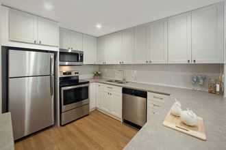 Bay Terrace modern kitchen with white cabinetry and stainless steel appliances in Belleville, ON