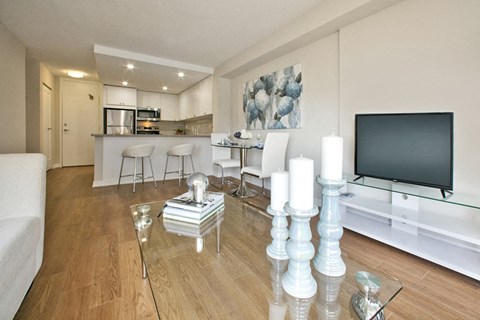 a living room with a couch and a tv