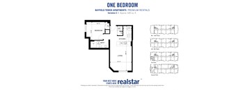 Unique 1 bedroom 1 bathroom floor plan on the 2nd floor at Bayfield Tower Apartments in Barrie