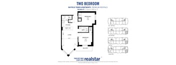 2 bedroom 1 bathroom variation B layout at Bayfield Tower Apartments in Barrie