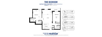 Large two bedroom two bathroom floor plan at Bayfield Tower Apartments in Barrie